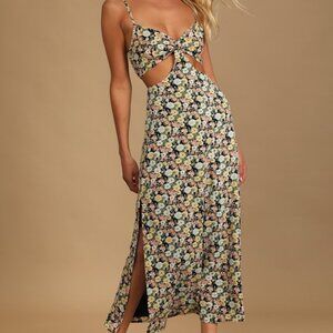 Lulus It's A Perfect Pick Navy Blue Floral Print Cutout Maxi Dress - Size XS